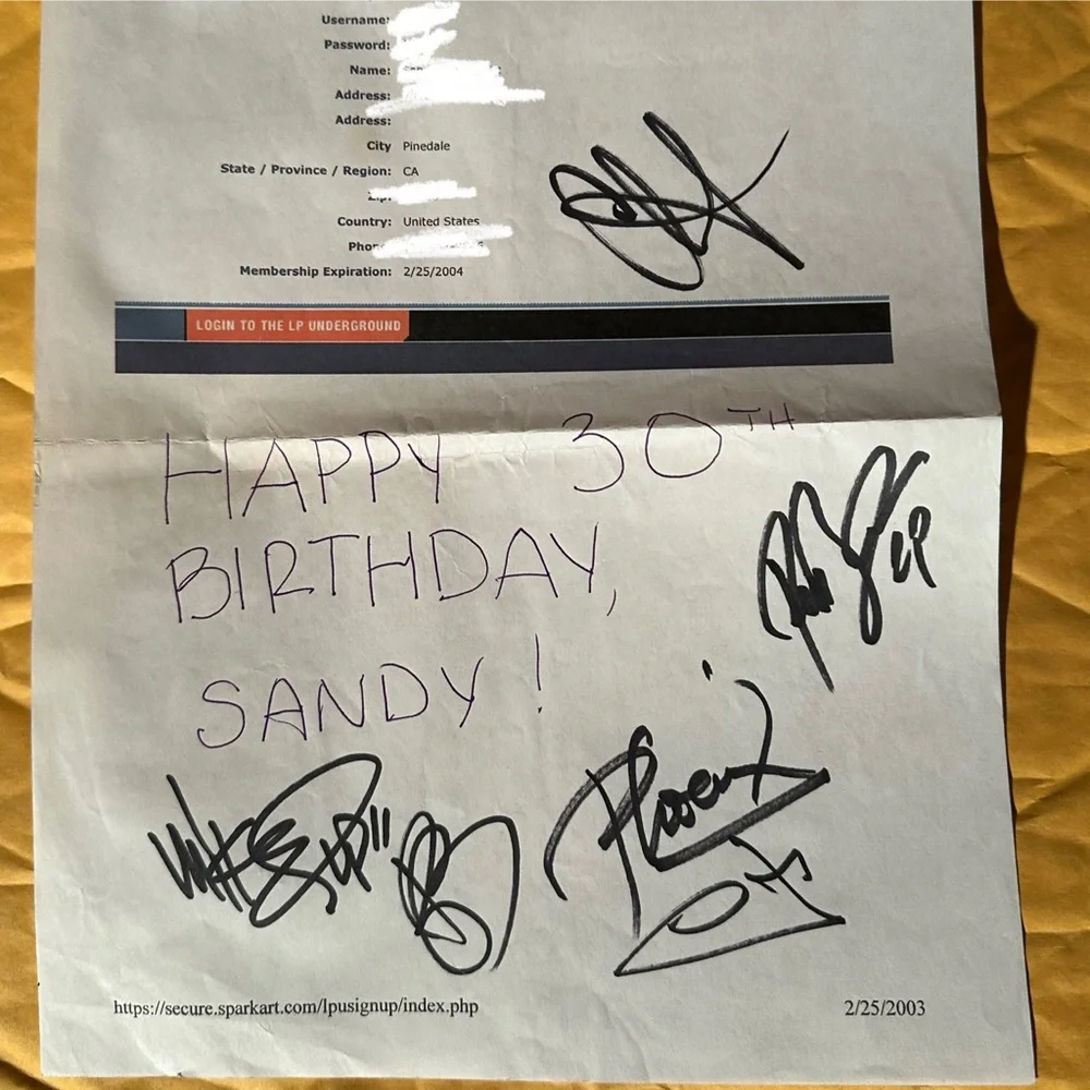 Linkin Park Autographed Birthday Message - Picture 2 of 3